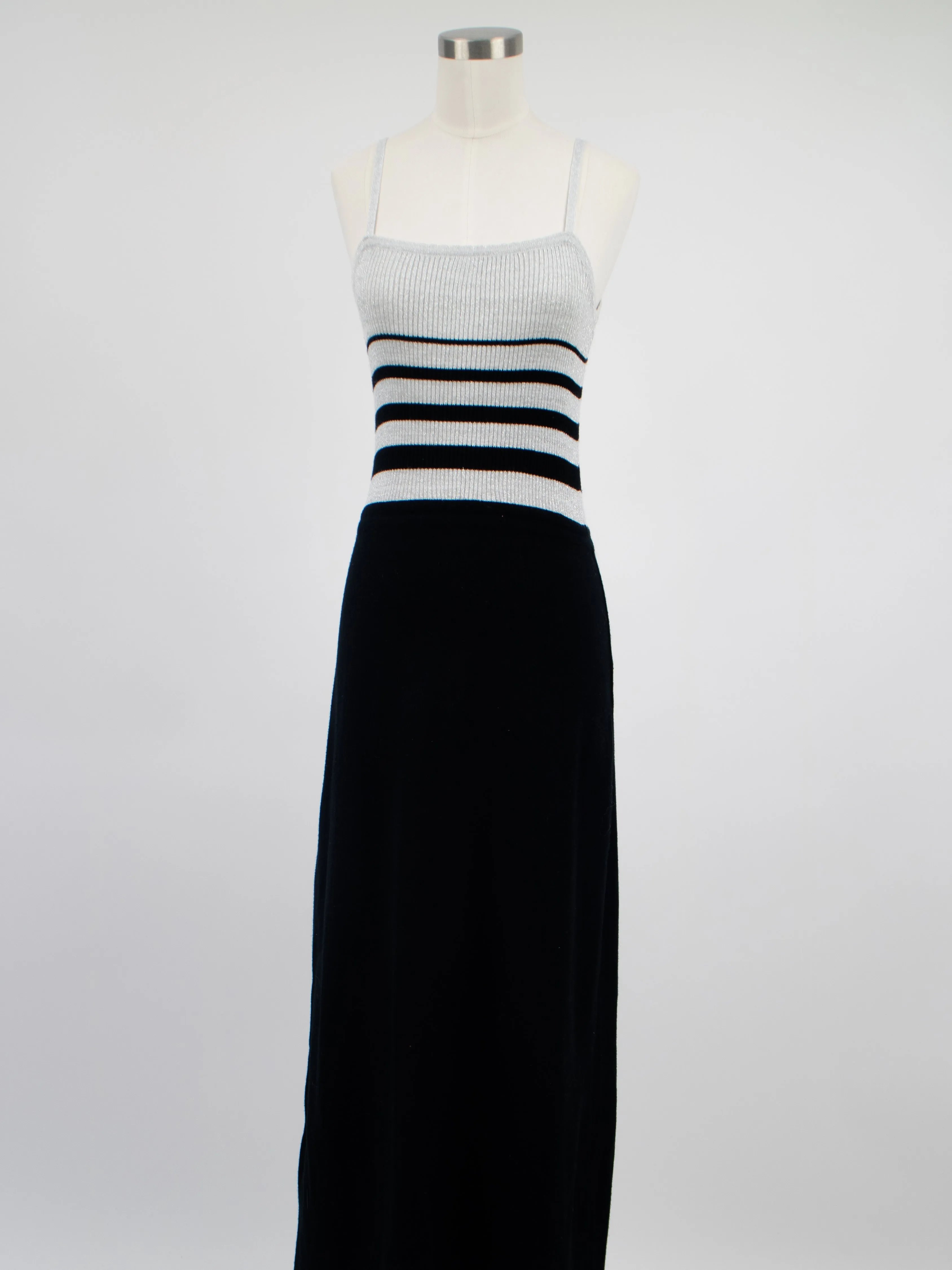 1970s Silver and Black Acrylic Maxi Dress