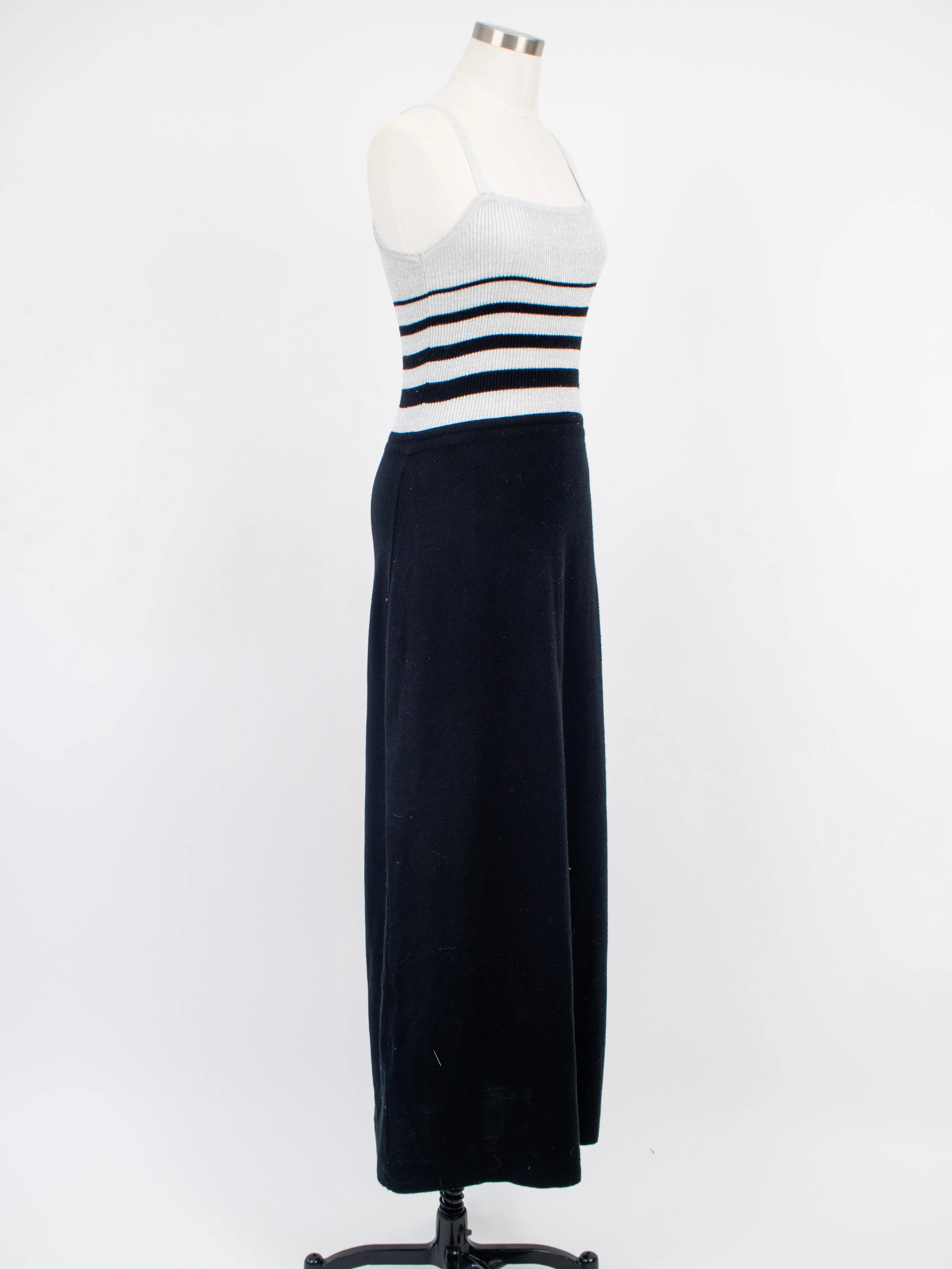 1970s Silver and Black Acrylic Maxi Dress