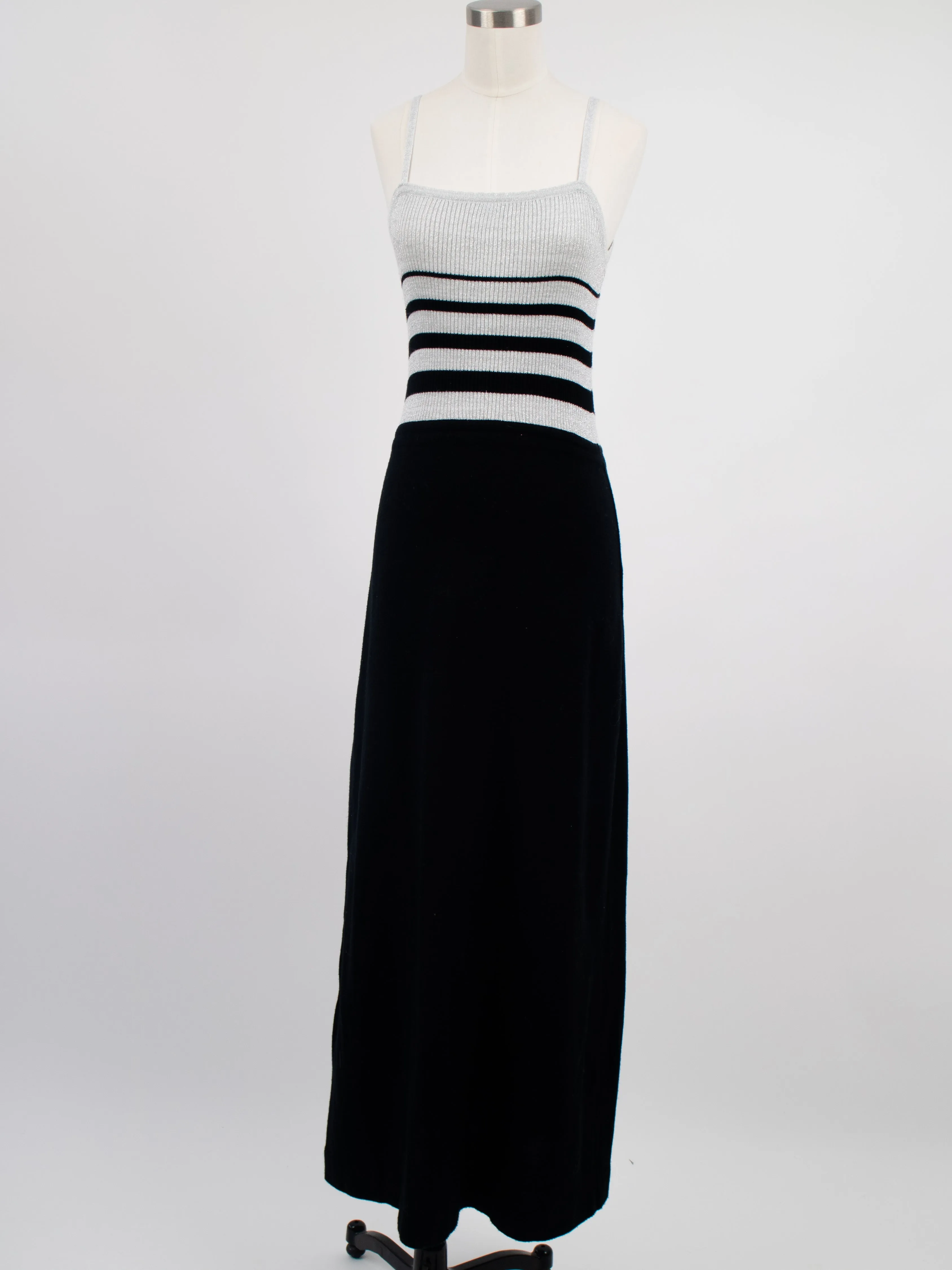 1970s Silver and Black Acrylic Maxi Dress