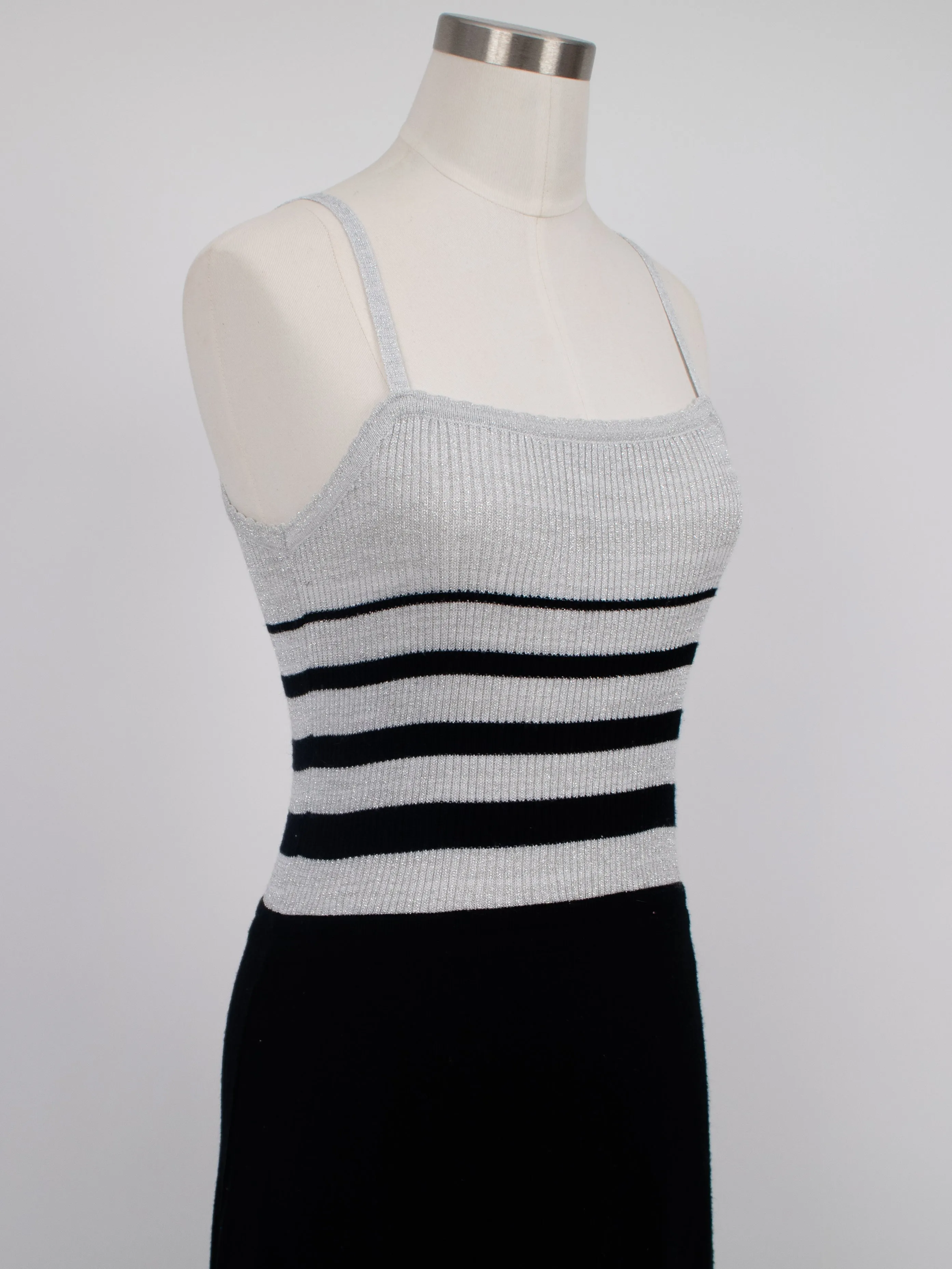 1970s Silver and Black Acrylic Maxi Dress