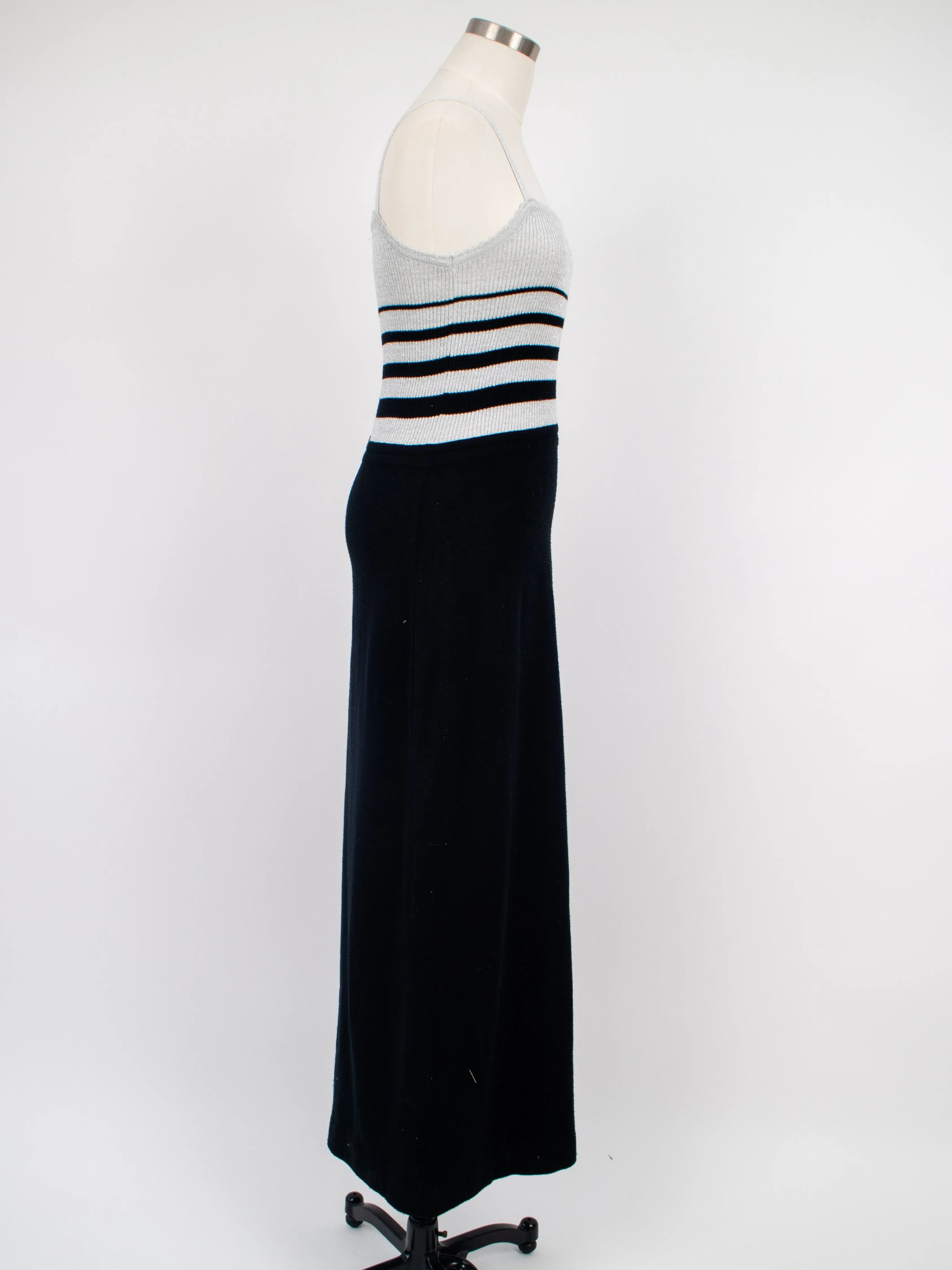 1970s Silver and Black Acrylic Maxi Dress