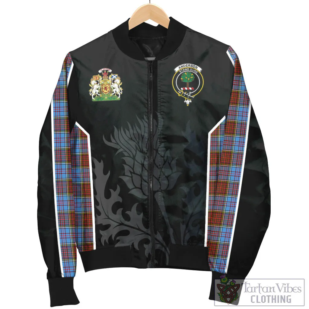 Anderson Modern Tartan Bomber Jacket with Family Crest and Scottish Thistle Vibes Sport Style