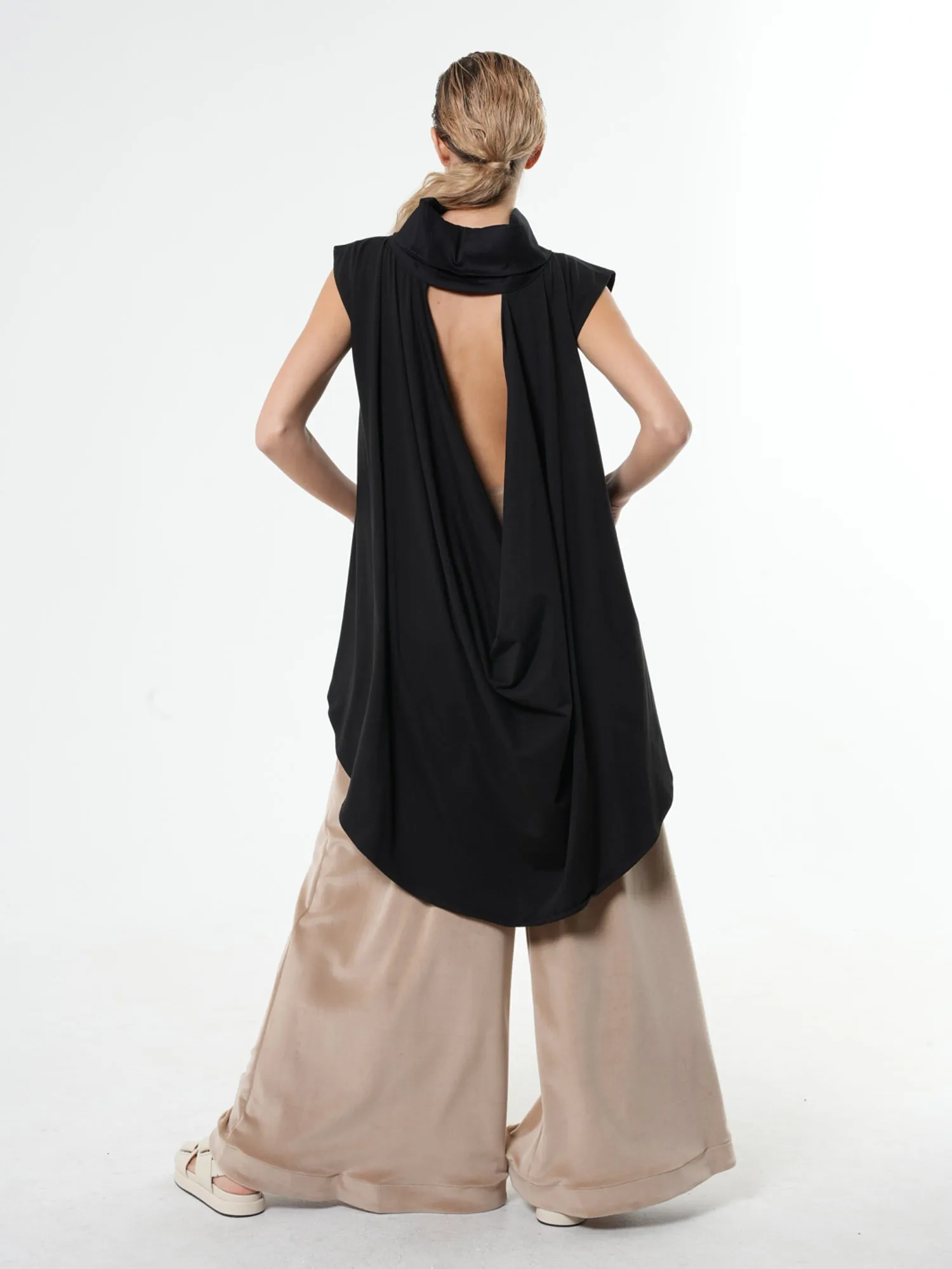 Asymmetric Tunic With Open Back In Black