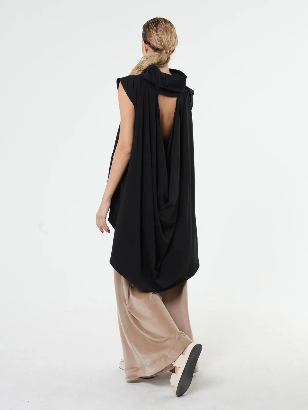 Asymmetric Tunic With Open Back In Black