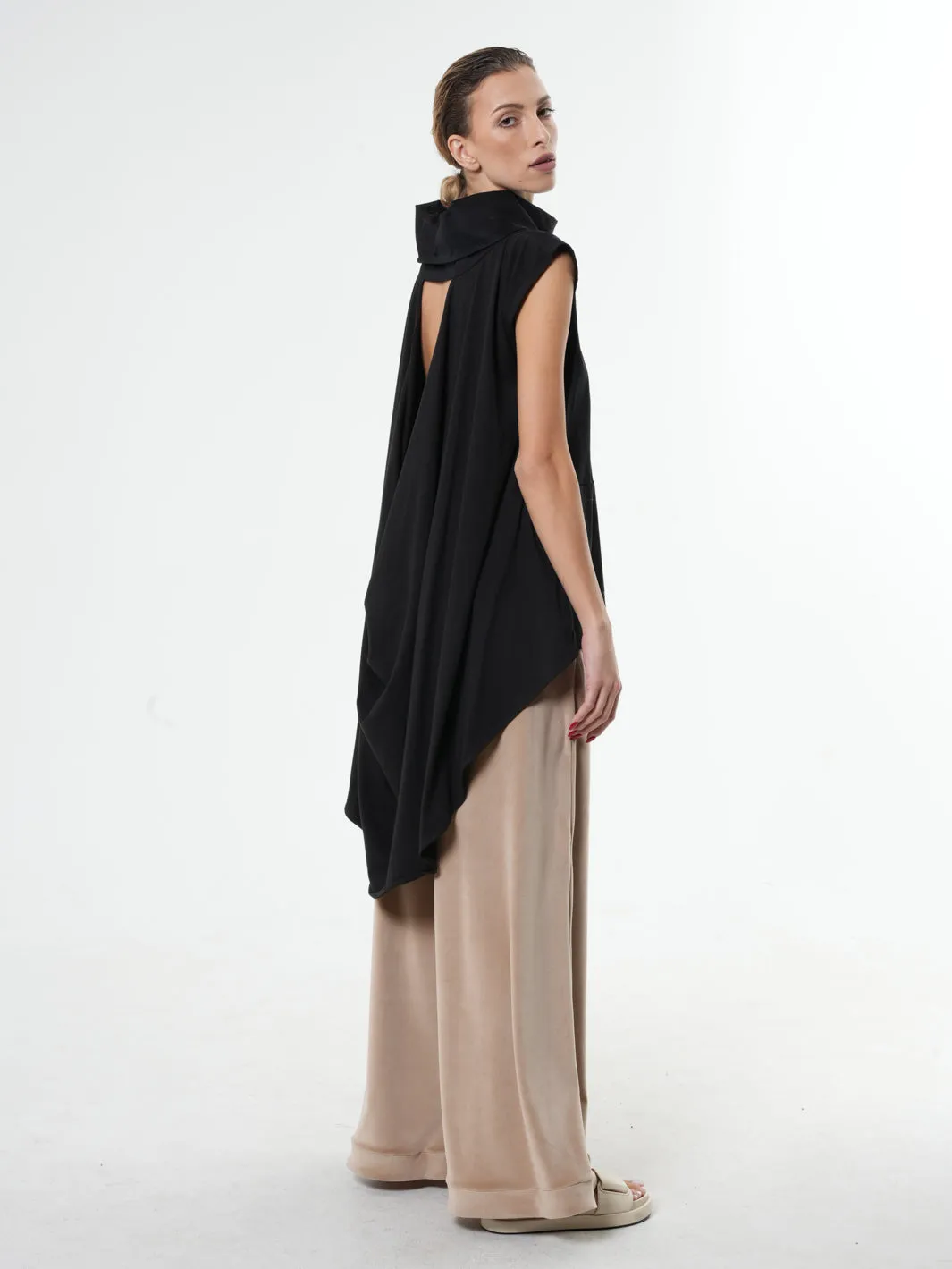 Asymmetric Tunic With Open Back In Black