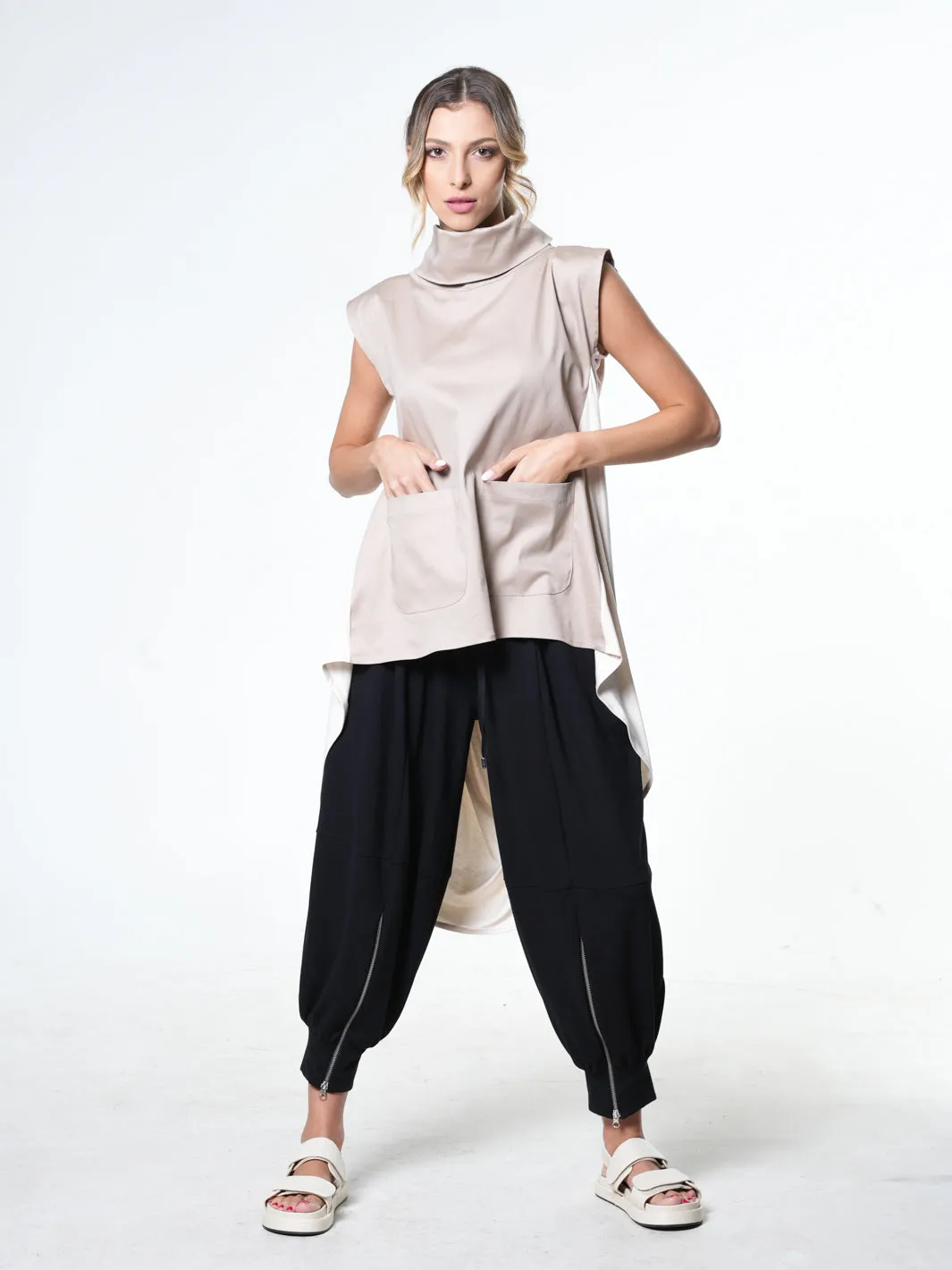Asymmetric Tunic With Open Back In Black