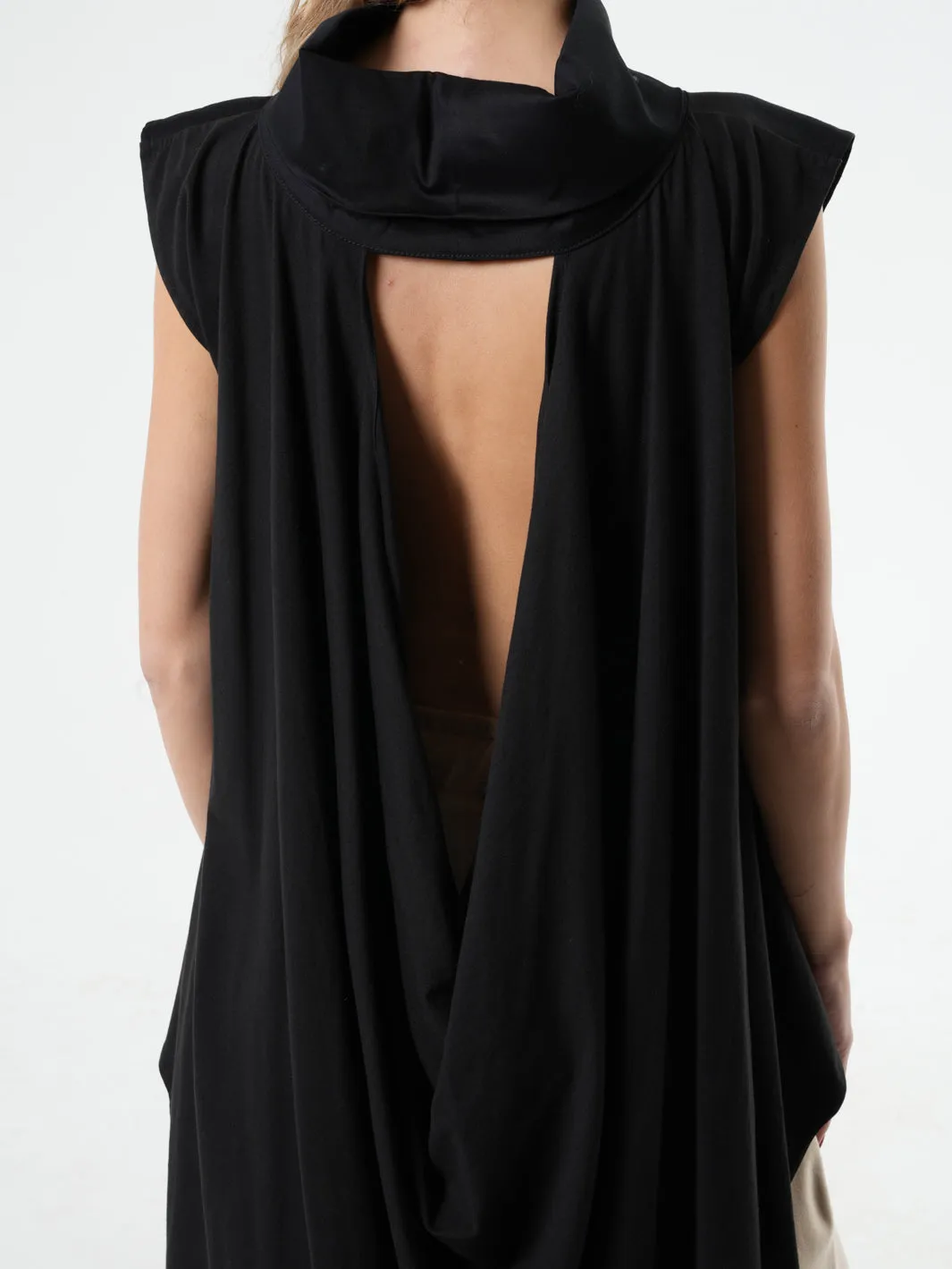 Asymmetric Tunic With Open Back In Black