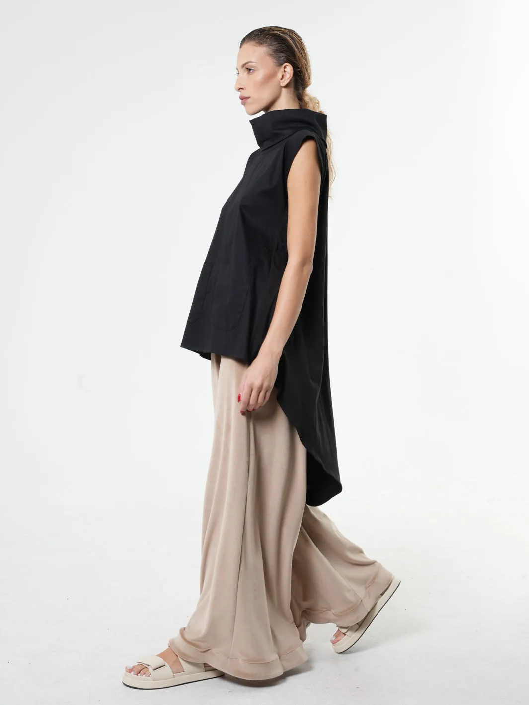 Asymmetric Tunic With Open Back In Black