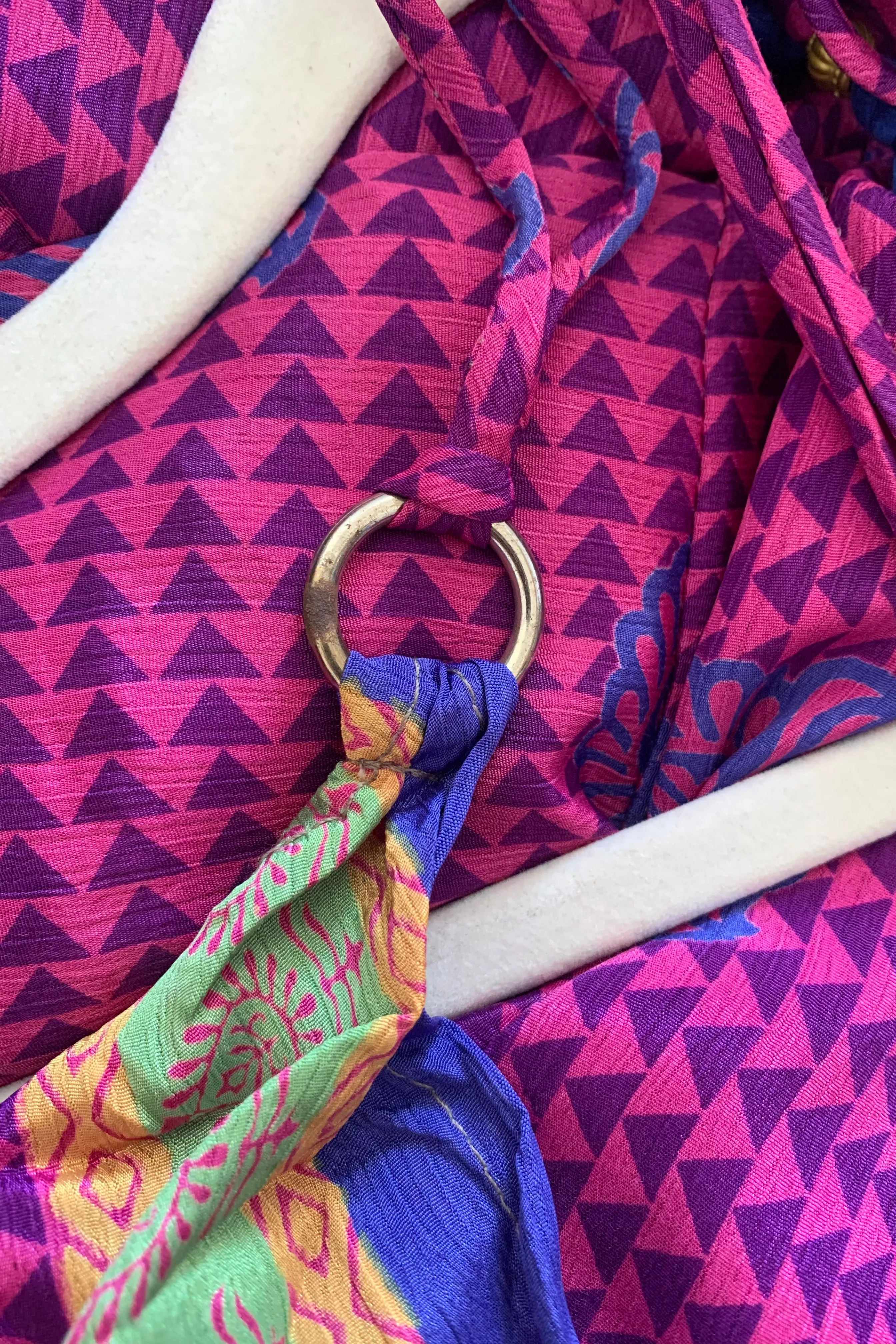 Athena Maxi Dress - Vintage Sari - Blueberry & Violet Tiles - M to L/XL