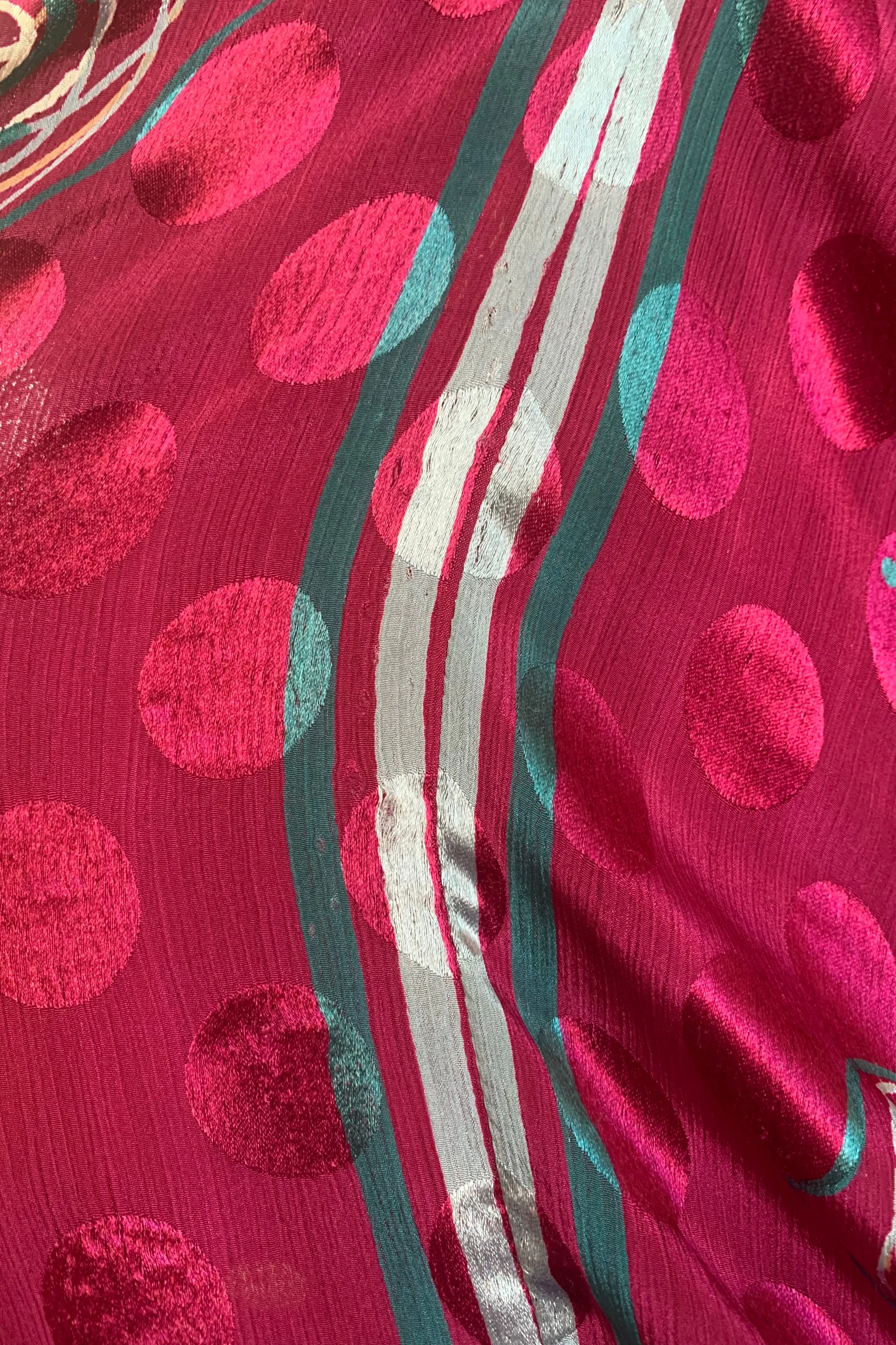 Athena Maxi Dress - Vintage Sari - Cherry & Teal Abstract Roses - S to M/L