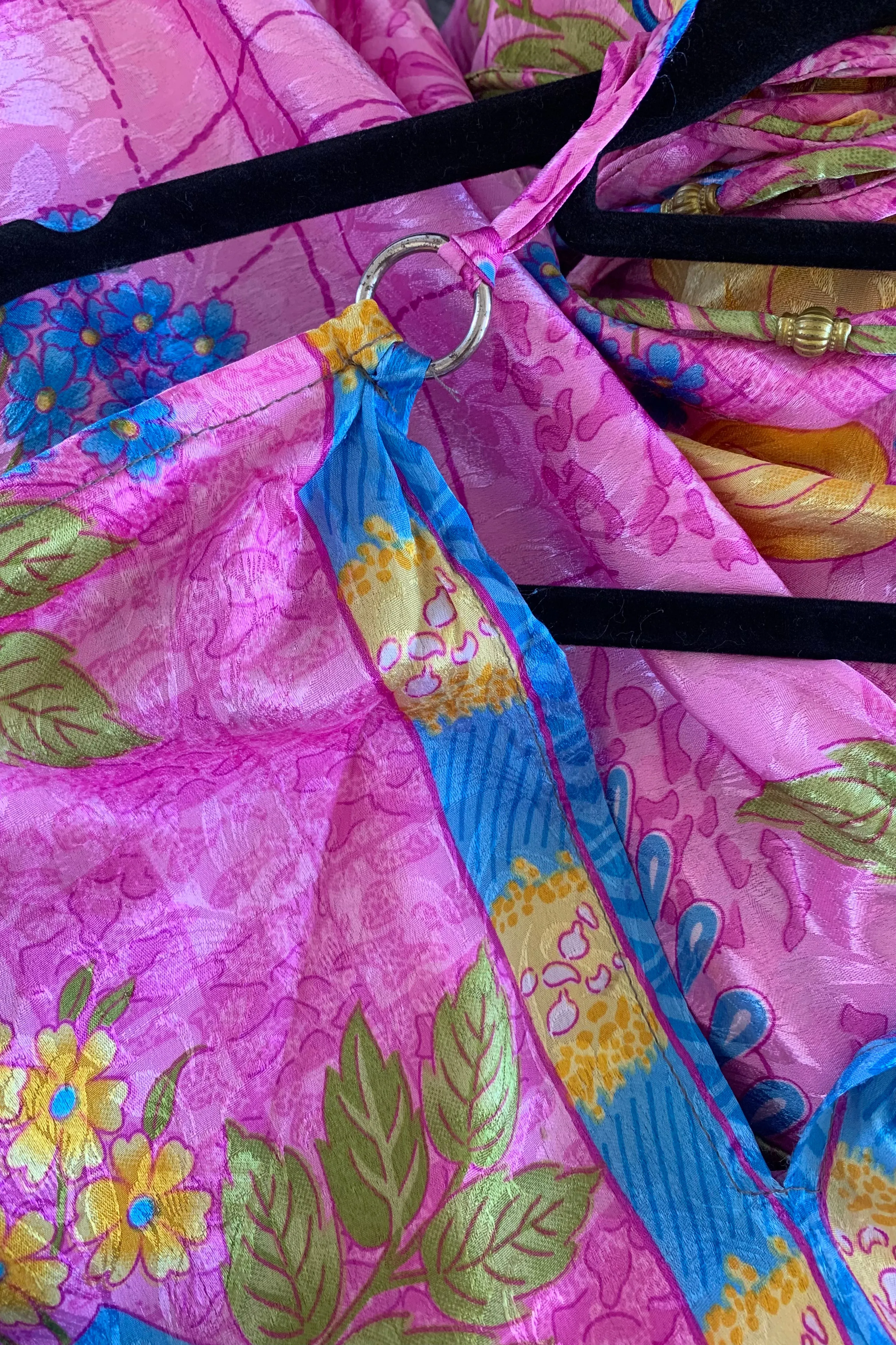 Athena Maxi Dress - Vintage Sari - Magenta, Sun & Sky Floral - M to L/XL
