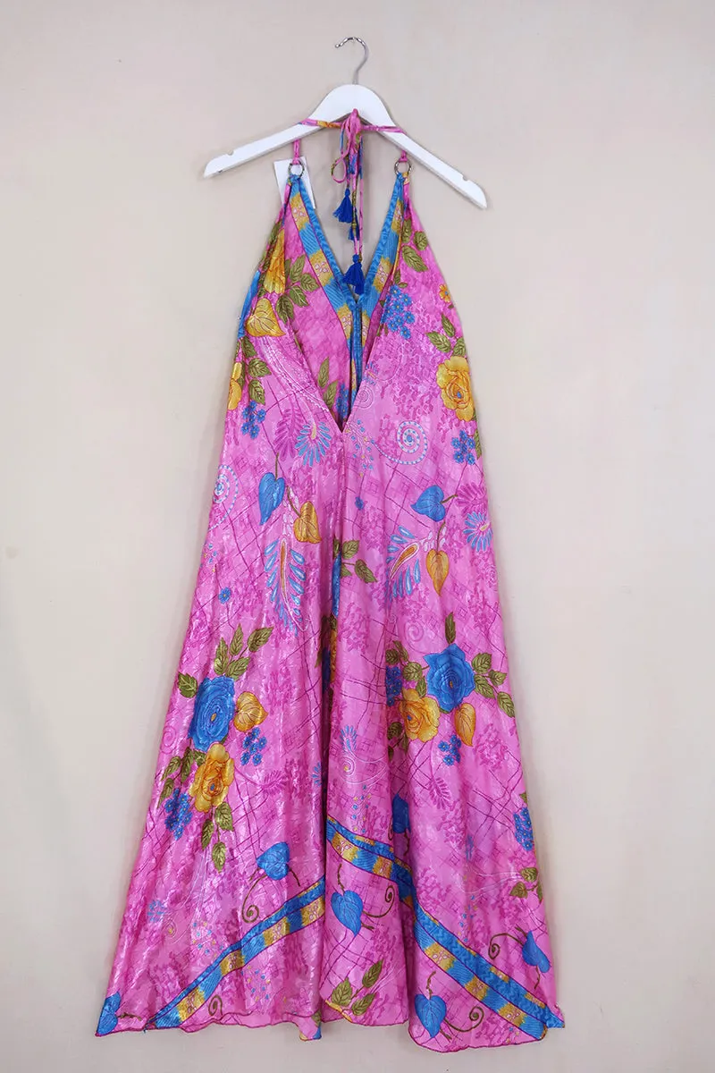 Athena Maxi Dress - Vintage Sari - Magenta, Sun & Sky Floral - M to L/XL