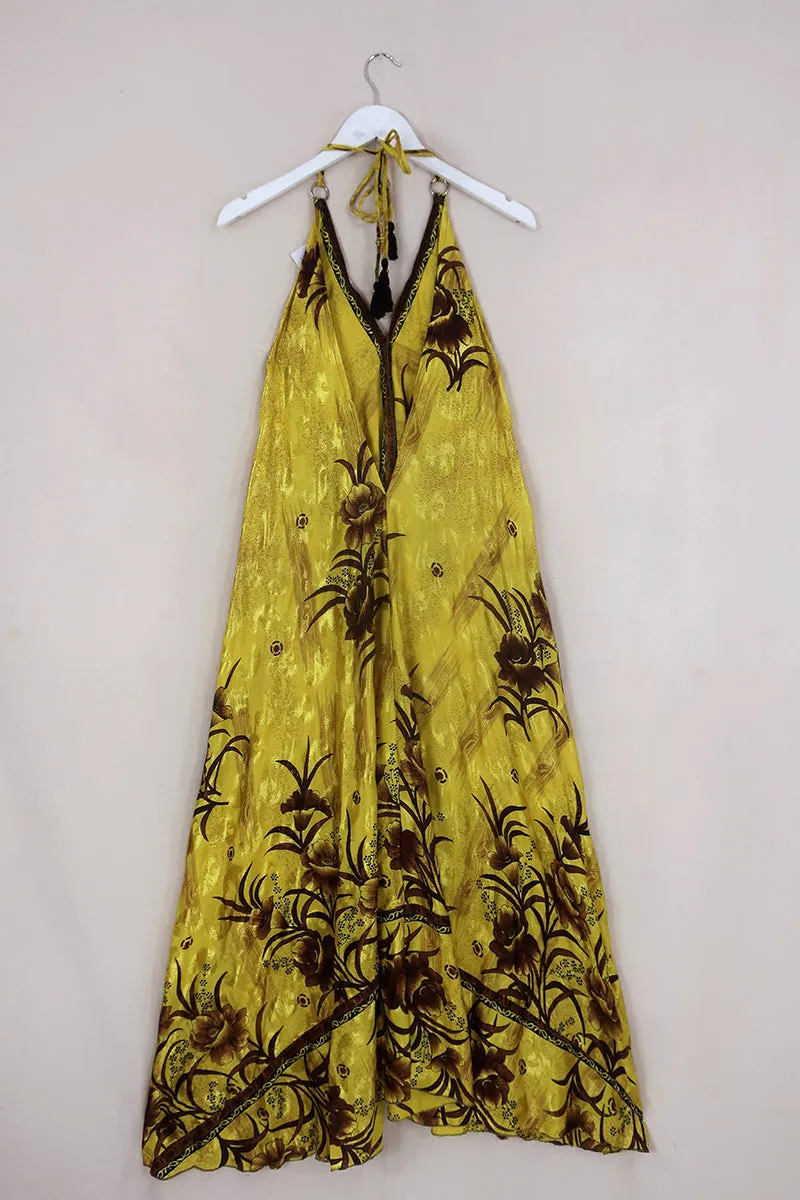 Athena Maxi Dress - Vintage Sari - Marigold & Sepia Floral - S to L