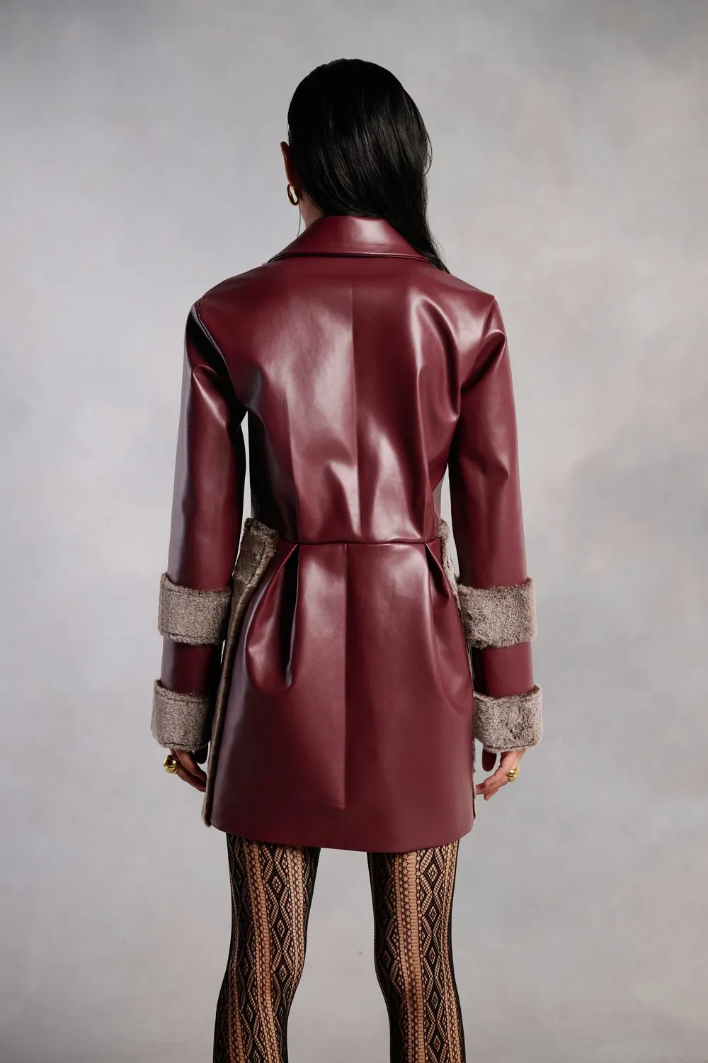 Bailey Burgundy Leather and Fur Coat Dress
