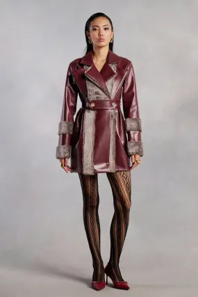 Bailey Burgundy Leather and Fur Coat Dress