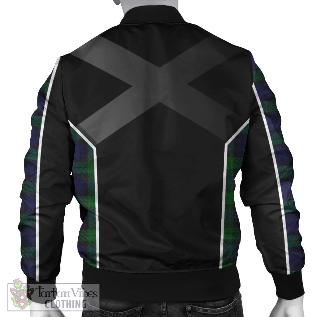 Black Watch Tartan Bomber Jacket with Family Crest and Scottish Thistle Vibes Sport Style