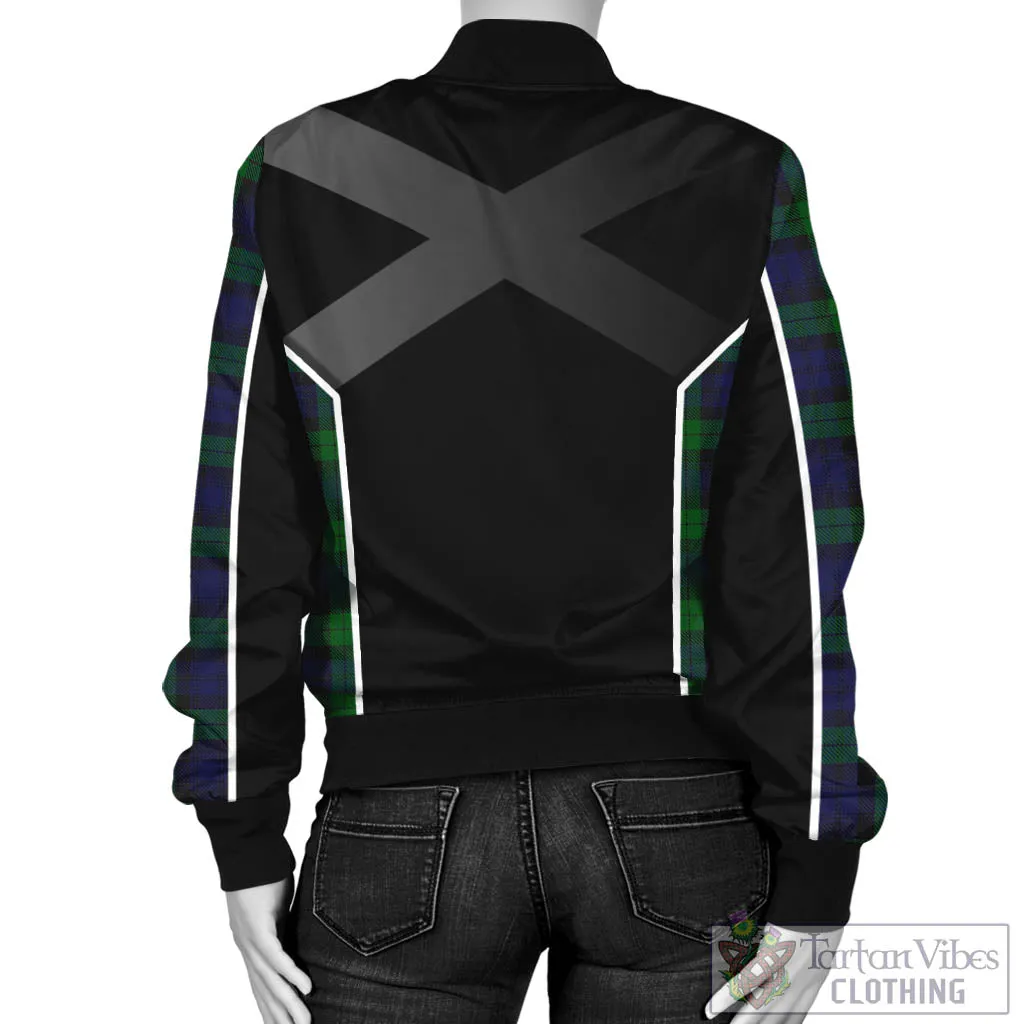 Black Watch Tartan Bomber Jacket with Family Crest and Scottish Thistle Vibes Sport Style
