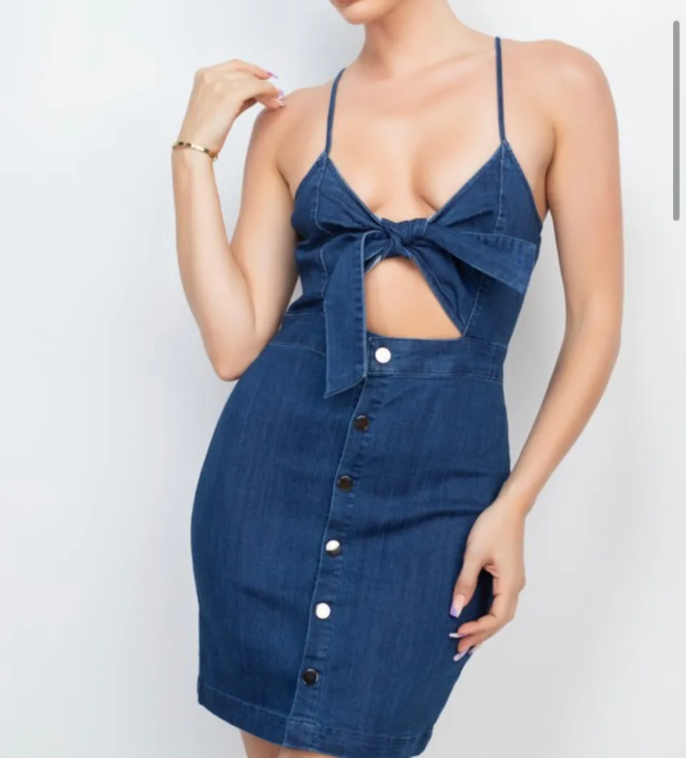 BOW TIE CUT OUT DENIM DRESS