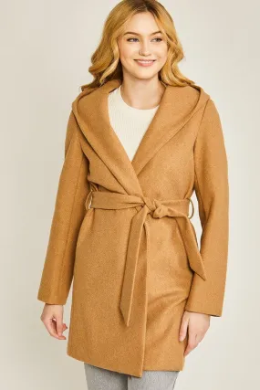 Camel JQ Fleece Belted Hoodie Coat