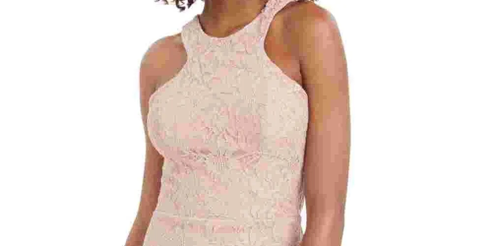 City Studios Women's Embroidered Sleeveless Halter Short Body Con Cocktail Dress Pink Size 13