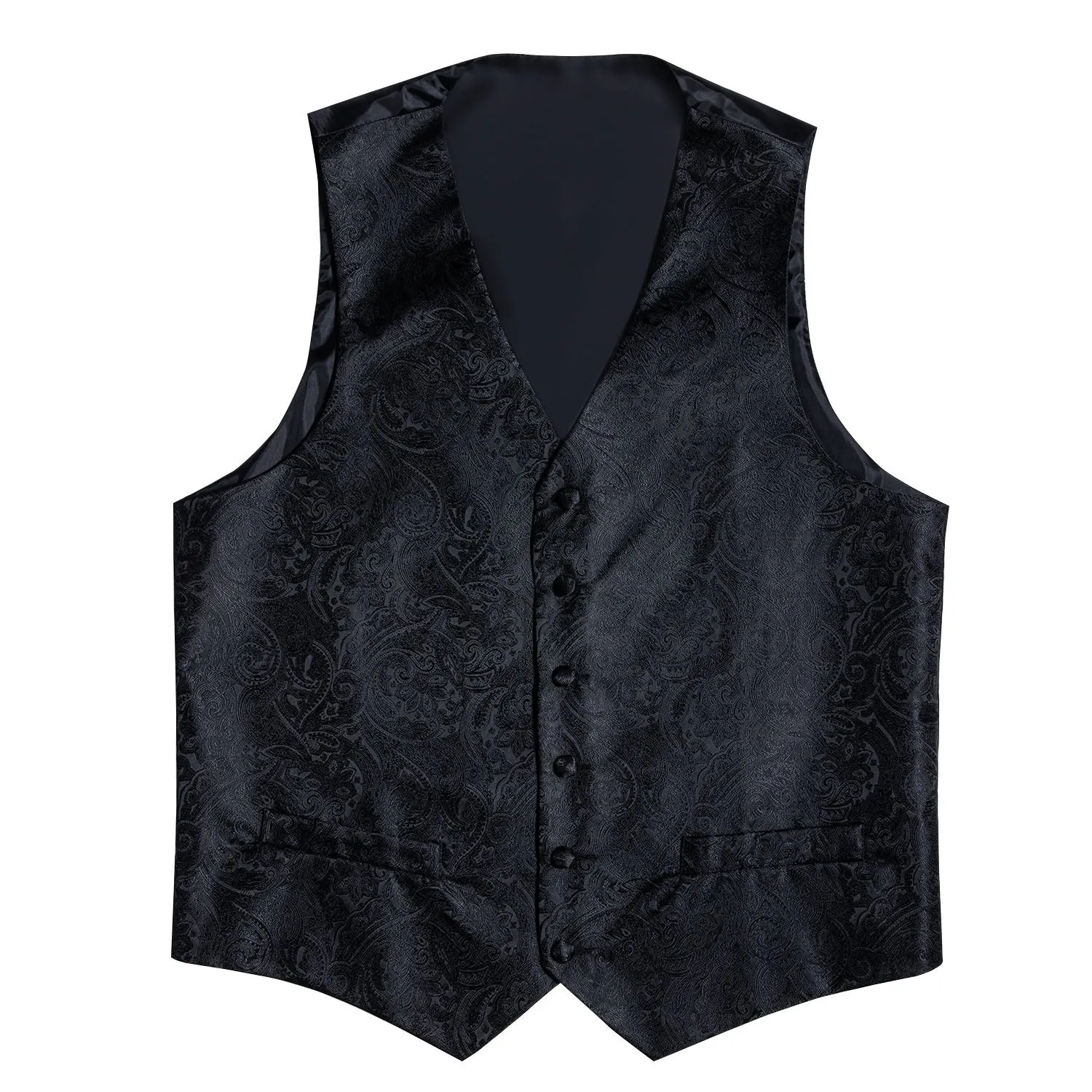 Classic Black Paisley Men's Vest Tie Hanky Cufflinks Set Waistcoat Suit Set
