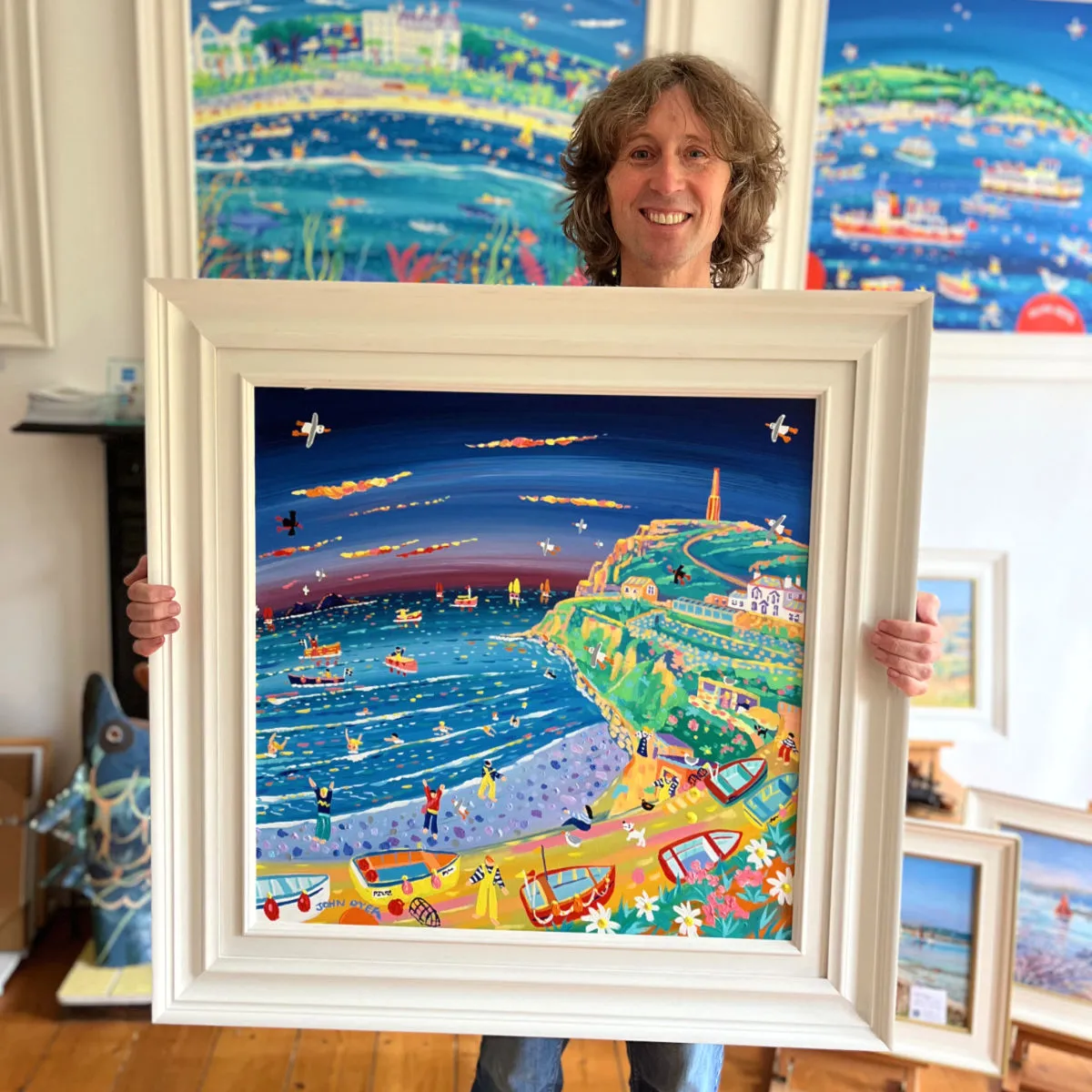 'Colourful Cape Cornwall', 24x24 inches acrylic on canvas. Cornwall Painting by Cornish Artist John Dyer.