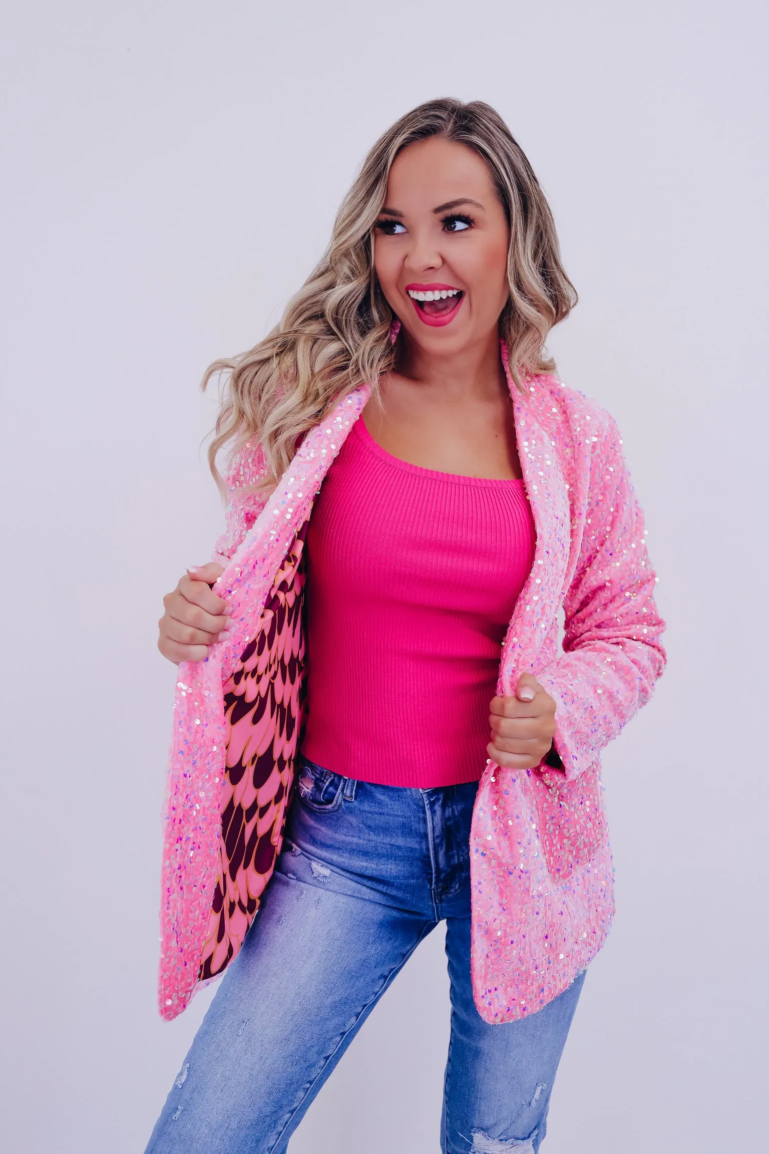 Cyrus Shimmering Sequin Blazer - Pink