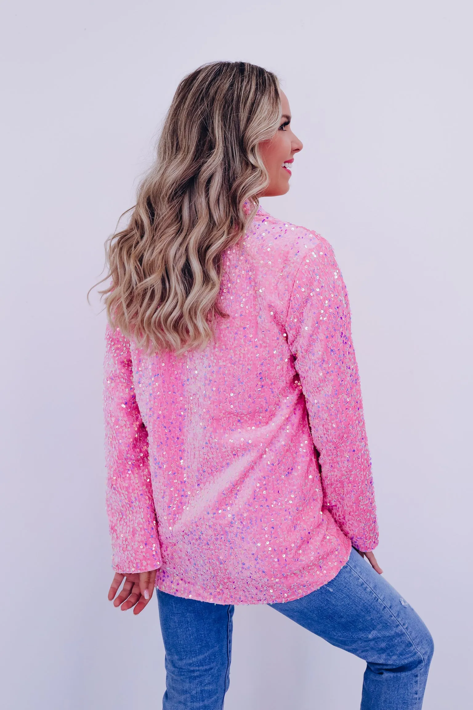 Cyrus Shimmering Sequin Blazer - Pink