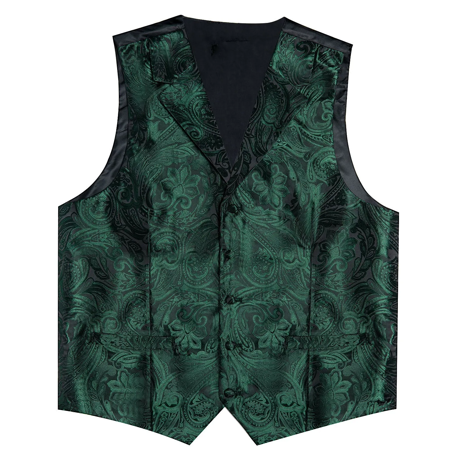 Emerald Green Paisley Men's Collar Vest Tie Hanky Cufflinks Set Waistcoat Suit Set