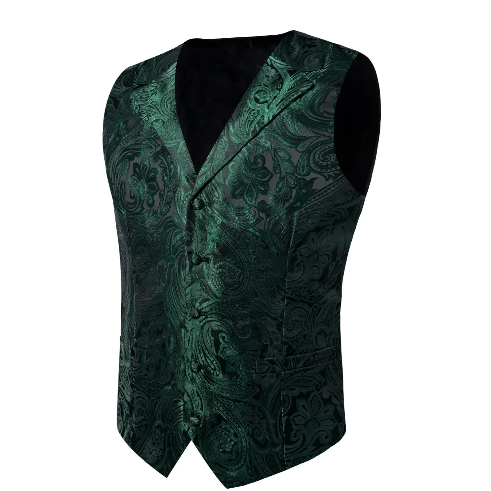 Emerald Green Paisley Men's Collar Vest Tie Hanky Cufflinks Set Waistcoat Suit Set