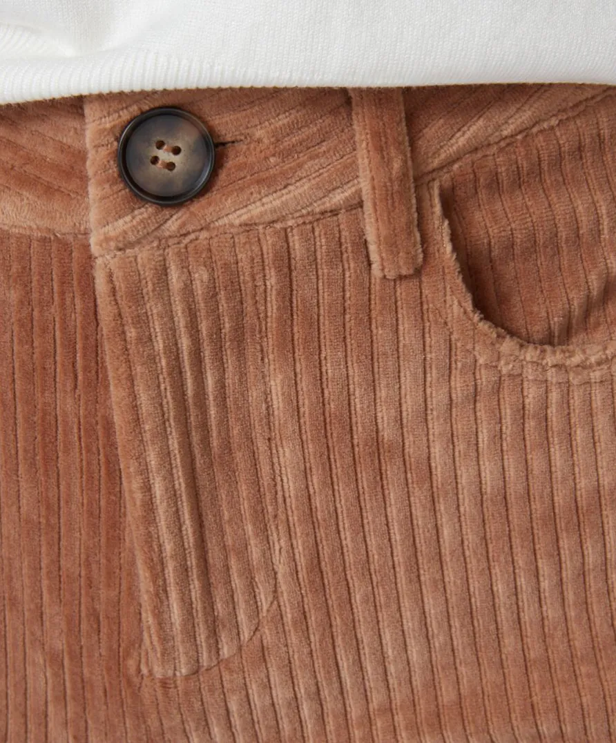 Esqualo- Flair Rib Corduroy Pants in Copper Brown