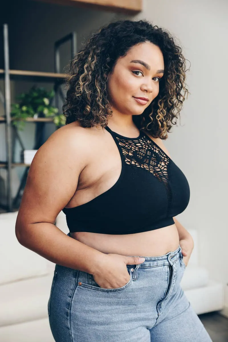 Floral Cutout High Neck Bralette-Plus