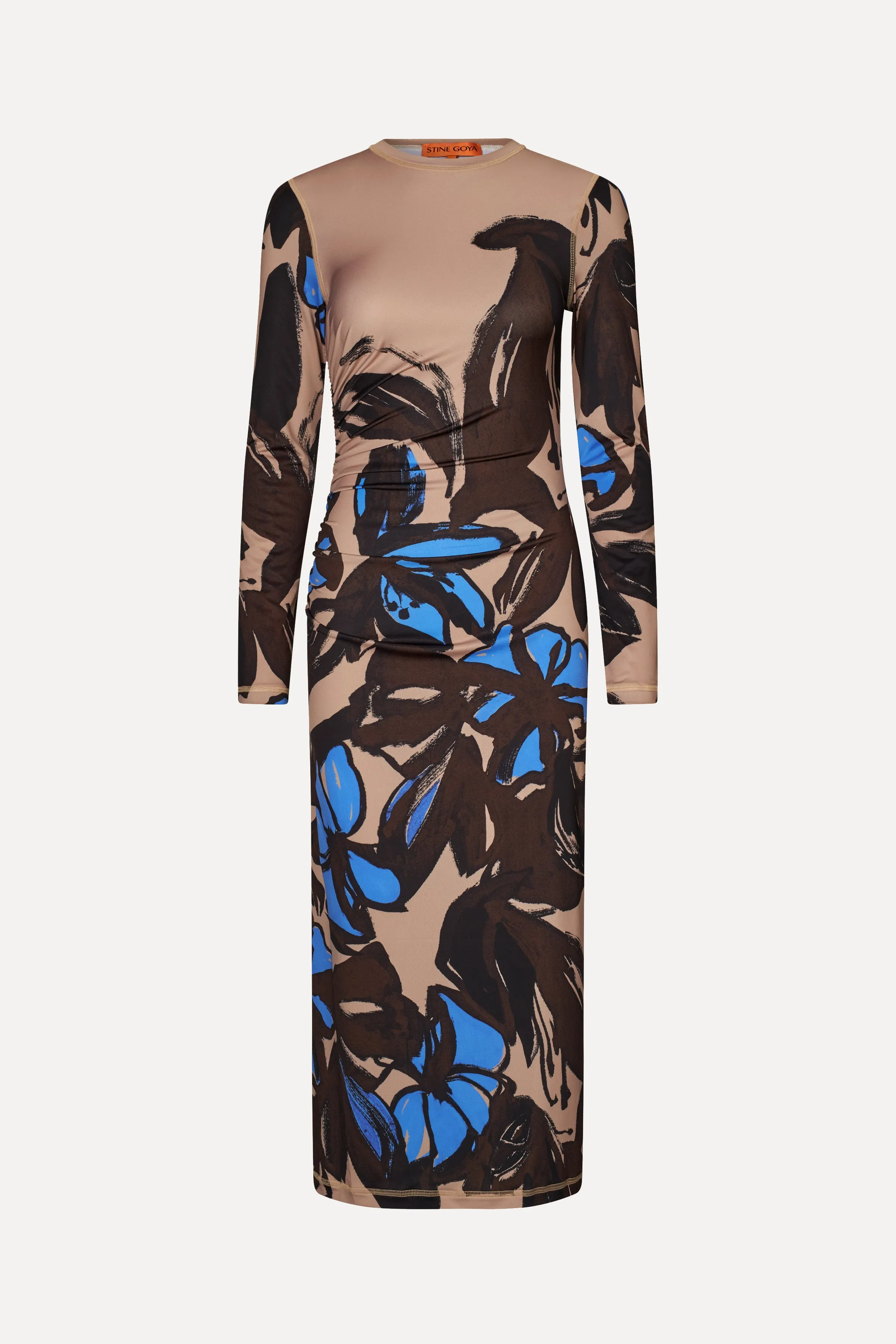 Gathered Long Sleeve Midi Dress - Eccentric Floral