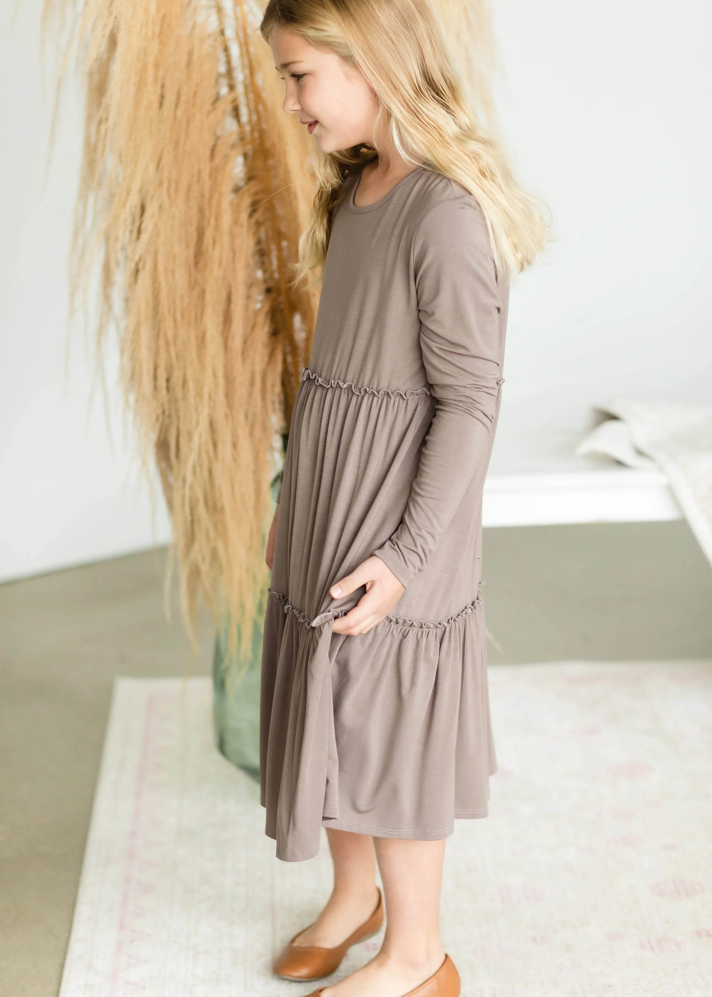 Girls Taupe Layered Midi Dress - FINAL SALE