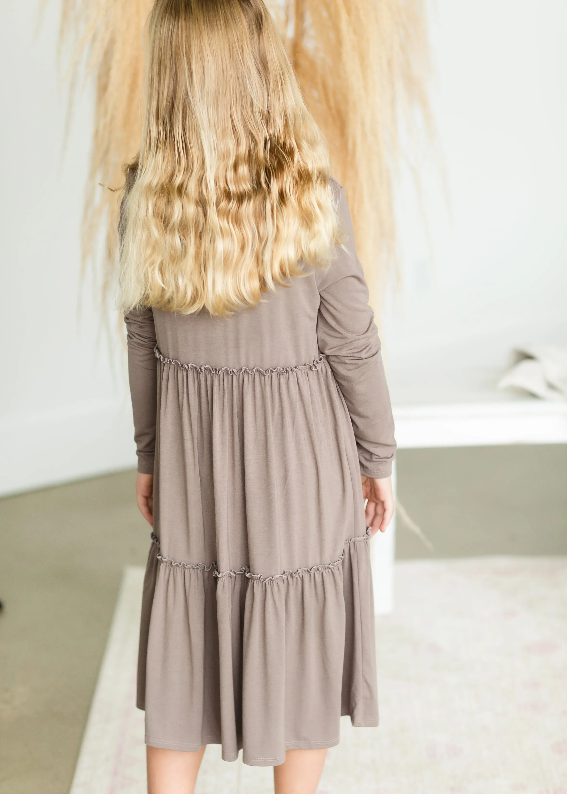 Girls Taupe Layered Midi Dress - FINAL SALE