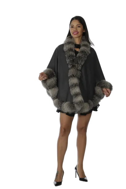 Grey Cashmere Cape with Silver Fox