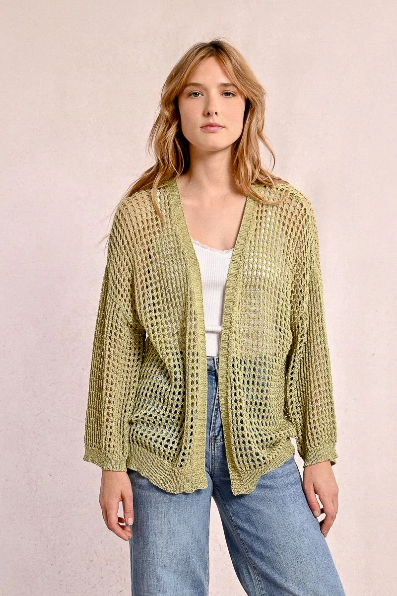 Iridescent Semi-Transparent Mesh Cardigan