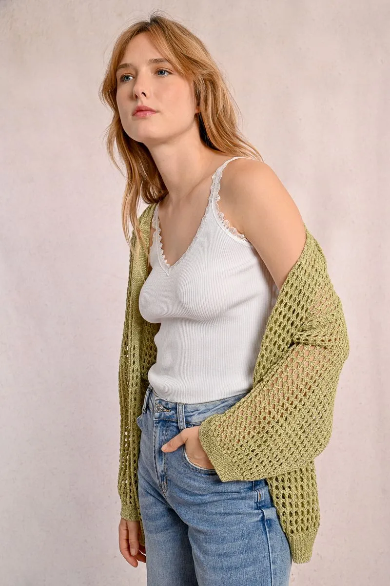 Iridescent Semi-Transparent Mesh Cardigan