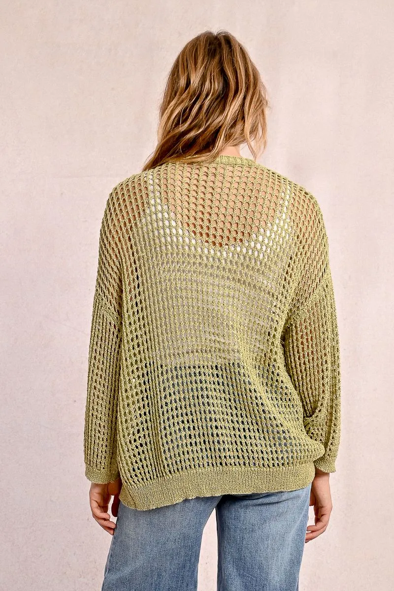 Iridescent Semi-Transparent Mesh Cardigan