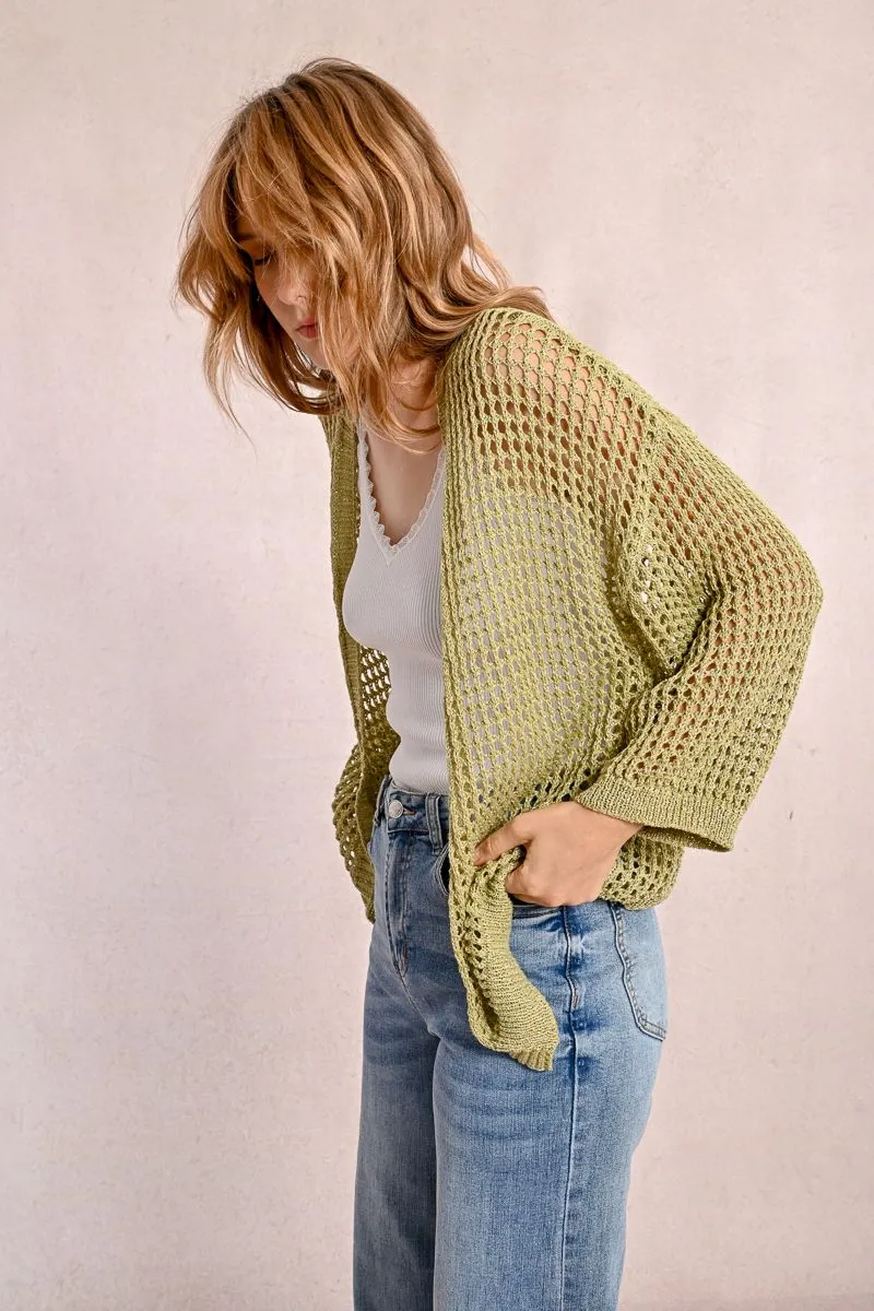 Iridescent Semi-Transparent Mesh Cardigan