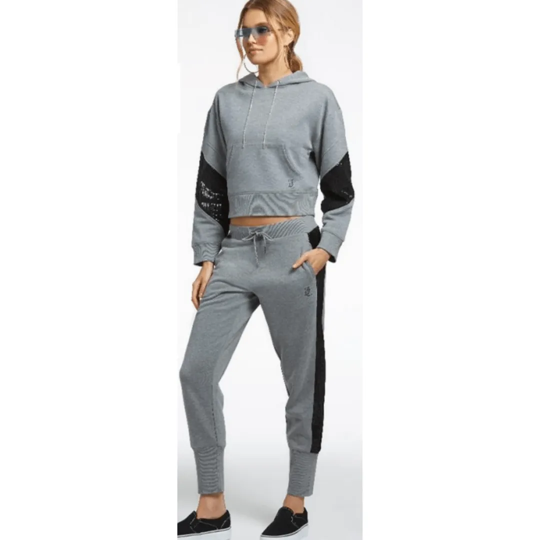 Juicy Couture -  Crop Cotton Blend Fleece Hoodie in light grey