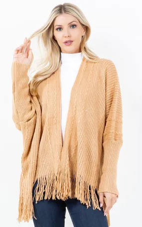 KA4313 SEQUIN KIMONO CARDIGAN W/FRINGES