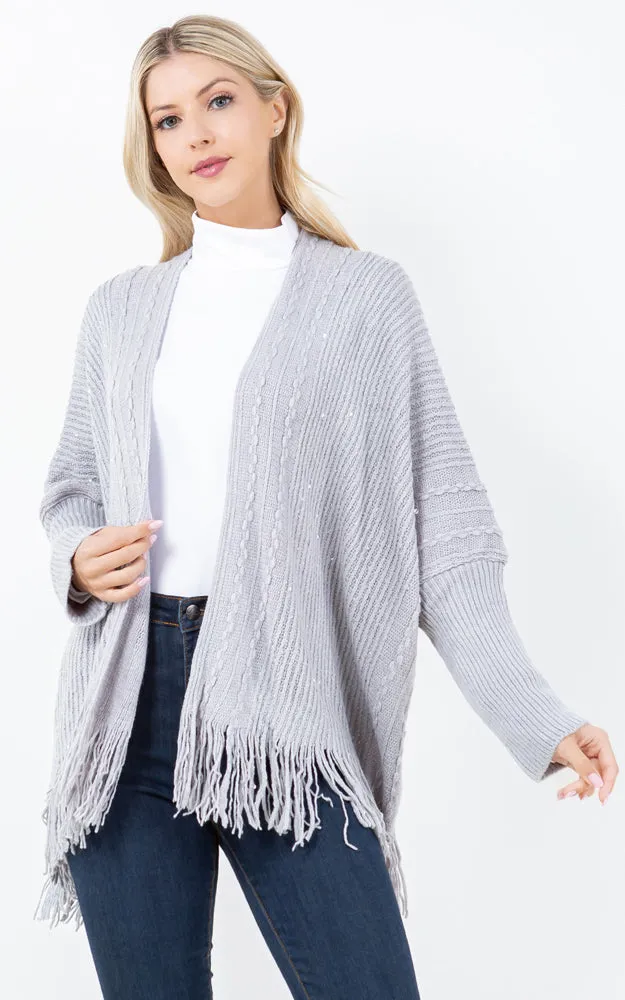 KA4313 SEQUIN KIMONO CARDIGAN W/FRINGES