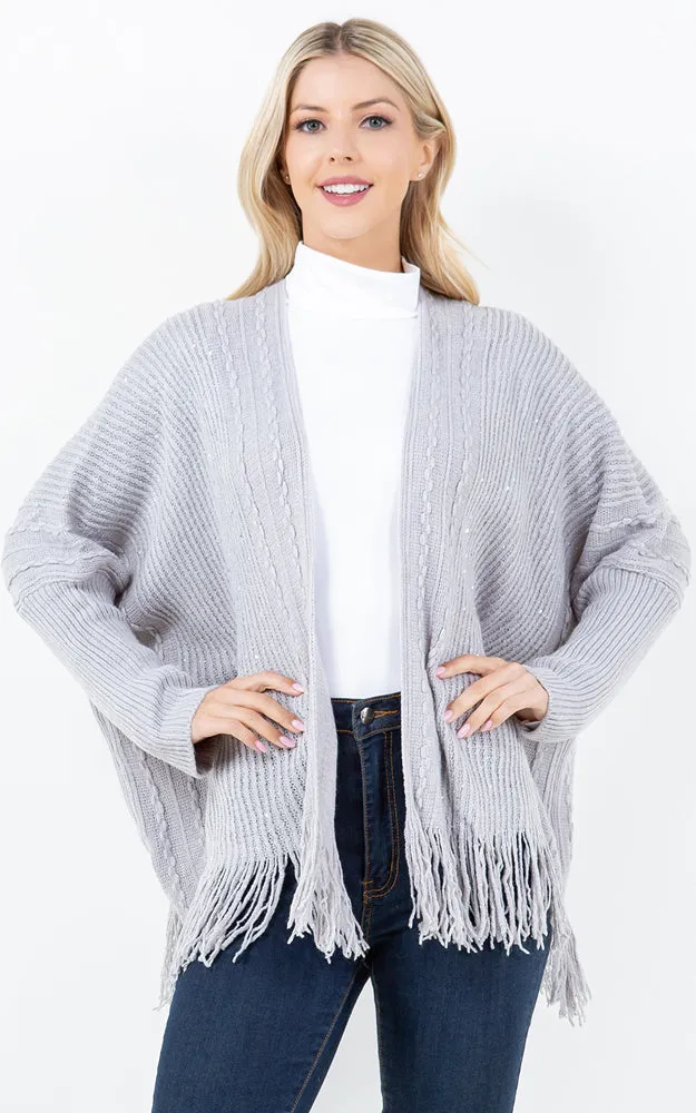 KA4313 SEQUIN KIMONO CARDIGAN W/FRINGES