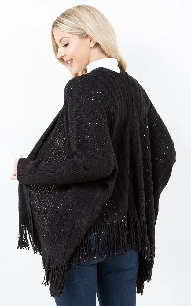 KA4313 SEQUIN KIMONO CARDIGAN W/FRINGES