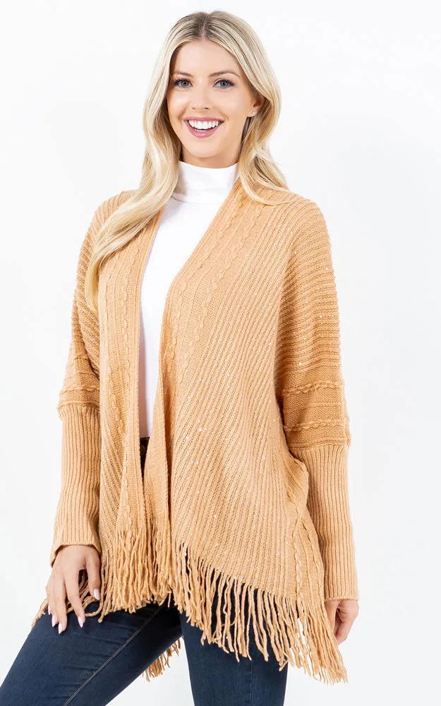 KA4313 SEQUIN KIMONO CARDIGAN W/FRINGES