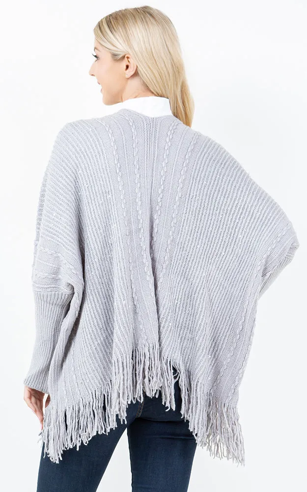 KA4313 SEQUIN KIMONO CARDIGAN W/FRINGES
