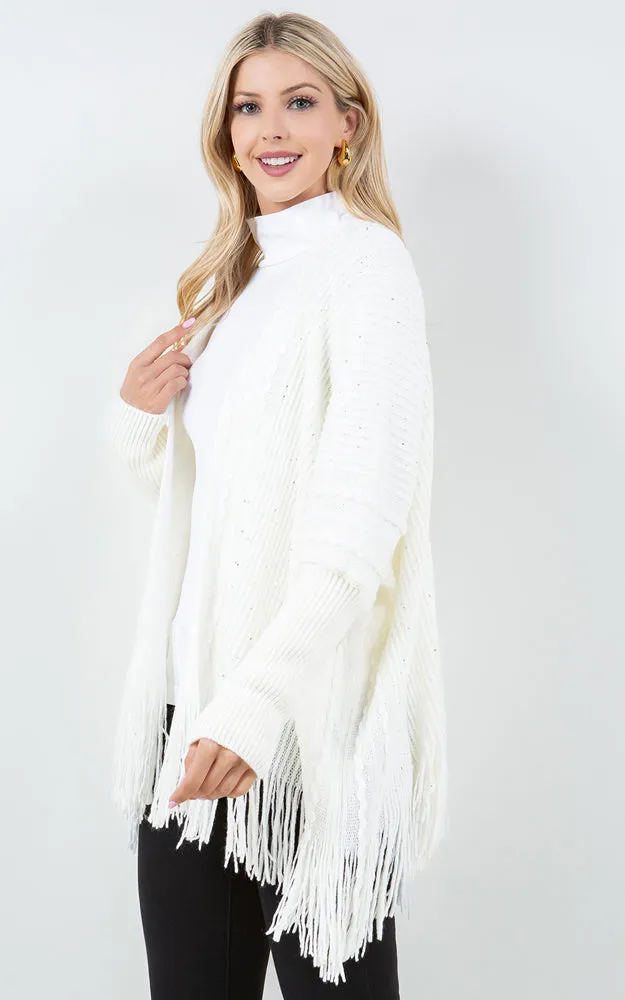 KA4313 SEQUIN KIMONO CARDIGAN W/FRINGES
