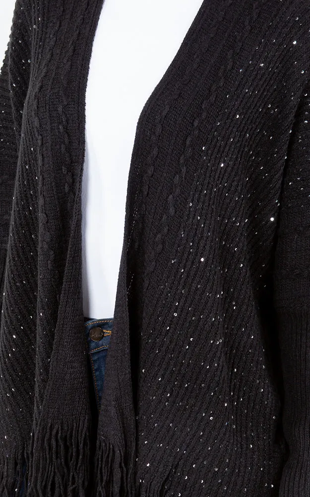 KA4313 SEQUIN KIMONO CARDIGAN W/FRINGES