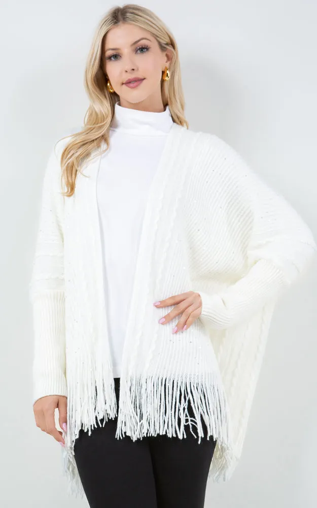 KA4313 SEQUIN KIMONO CARDIGAN W/FRINGES